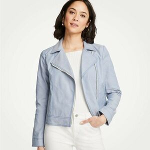 Ann Taylor Cotton Canvas Moto Jacket  Chambray Petite Large